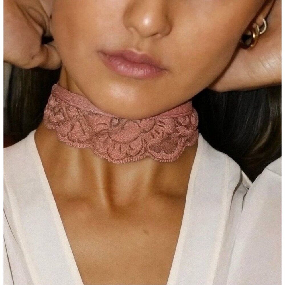 NWT Free people HAH All Choked Up Choker Lace Garter Necklace S M XL Copper Rose